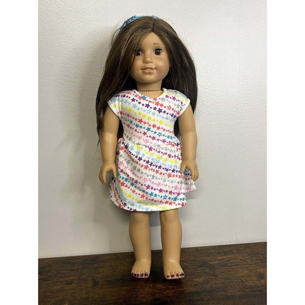 American Girl Truly Me doll long layered brown hair brown eyes 18” with Dress